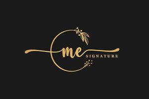 luxury gold signature initial M E logo design isolated leaf and flower vector