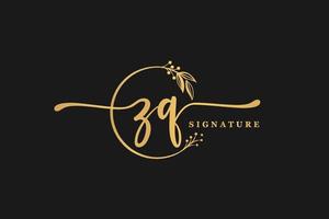 luxury gold signature initial Z Q logo design isolated leaf and flower vector