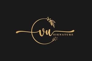 luxury gold signature initial V U logo design isolated leaf and flower vector