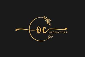 luxury gold signature initial O C logo design isolated leaf and flower vector