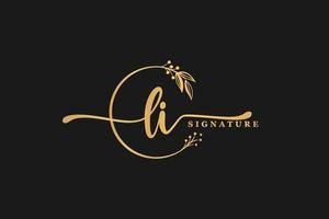 luxury gold signature initial I i logo design isolated leaf and flower vector