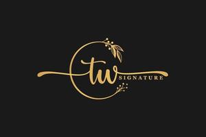 luxury gold signature initial T W logo design isolated leaf and flower vector