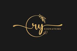 luxury gold signature initial R Y logo design isolated leaf and flower vector