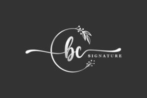 luxury signature initial bc logo design isolated leaf and flower vector