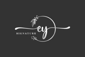 luxury signature initial ey logo design isolated leaf and flower vector