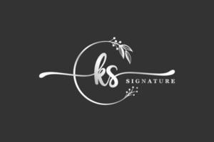 luxury signature initial ks logo design isolated leaf and flower vector