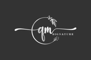 luxury signature initial qm logo design isolated leaf and flower vector