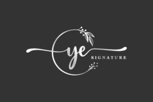 luxury signature initial ye logo design isolated leaf and flower vector