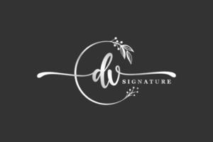 luxury signature initial dv logo design isolated leaf and flower vector