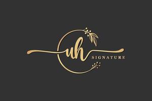 luxury signature initial uh logo design isolated leaf and flower vector
