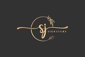 luxury signature initial sj logo design isolated leaf and flower vector
