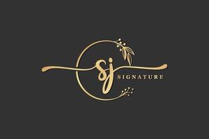 lujo firma inicial sj logo diseño aislado hoja y flor vector