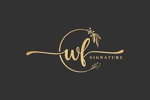 lujo firma inicial wf logo diseño aislado hoja y flor vector