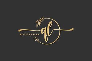 luxury signature initial ql logo design isolated leaf and flower vector