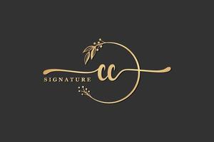 luxury signature initial cc logo design isolated leaf and flower vector