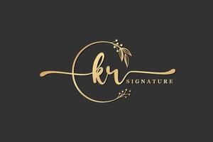 luxury signature initial kr logo design isolated leaf and flower vector