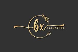 luxury gold signature initial b x logo design isolated leaf and flower vector