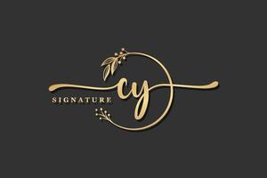 luxury gold signature initial c y logo design isolated leaf and flower vector