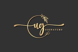 luxury gold signature initial U G logo design isolated leaf and flower vector