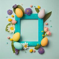 Frame Happy Easter concept with eggs. Illustration photo