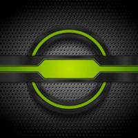 Green and black glossy tech shapes on dark perforated background vector