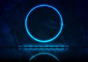 Neon circle frame on dark blue grunge background vector