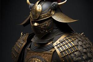 Samurai warrior in golden armor. AI photo