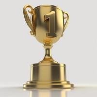 Gold trophy with number, white background. AI digital illustration photo