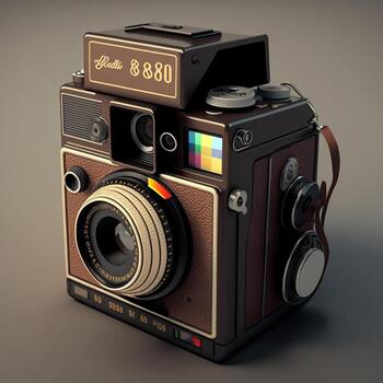 Old camera illustration, with background. AI photo