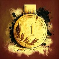 Gold medal with number 1, illustration, yellow background. AI photo