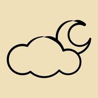 Icon cloudy night. Weather elements symbol. Icons in hand drawn style. Good for prints, web, smartphone app, posters, infographics, logo, sign, etc. vector