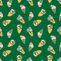 vector illustration seamless pattern of colored stylized ice cream on green