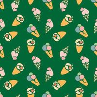 vector illustration seamless pattern of colored stylized ice cream on green