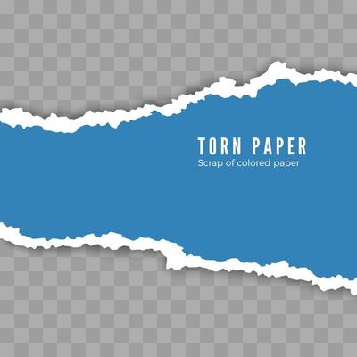 Scrap of torn white paper with shadow. Damaged cardboard borders. Vector illustration