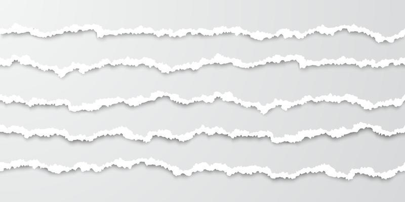 Set of horizontal torn paper stripes. Paper texture with damaged edge. Tear paper borders. Vector illustration
