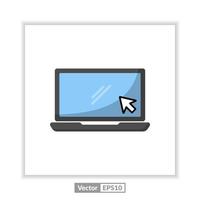 Laptop with pointer or cursor icon isolated. Notebook screen template. Display with clicking mouse on white background. vector