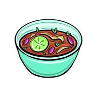 Vector Mexican enchilada in cute cartoon style. Traditional Mexican dish in a mint bowl.