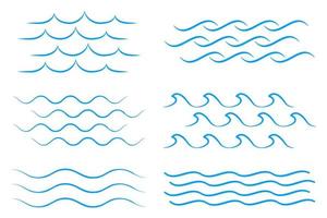 Sea wave icon set. Collection of thin line waves. Flat vector illustration
