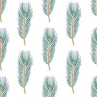 Pine branch. Doodle Christmas twig. Winter festival floral seamless pattern. vector