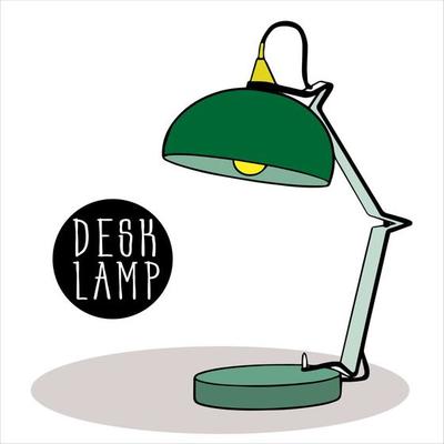 table lamp on rectangular stand with burning light bulb in modern design. Table office lamp. electrical equipment for artificial lighting. spotlight. electric lamp.