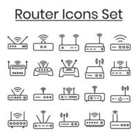 WiFi Router Outline Icons Set, Modem Icons Set, Wireless Router Connectivity, Broadband Line, Internet Connection, Access Point Vector Icons