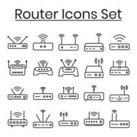 WiFi Router Outline Icons Set, Modem Icons Set, Wireless Router Connectivity, Broadband Line, Internet Connection, Access Point Vector Icons