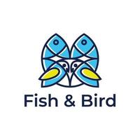 Fish and bird combined line-art logo design template for business vector