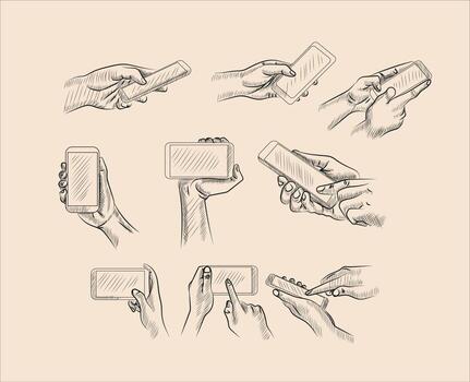 sketch of smartphone gestures set vector