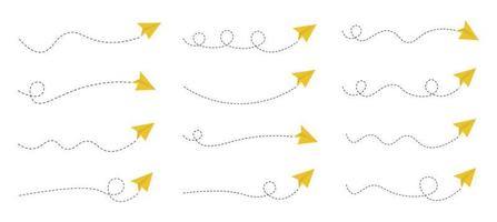 Set of dashed line paper airplane route vector