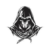 assassin, vector concept digital art, hand drawn illustration