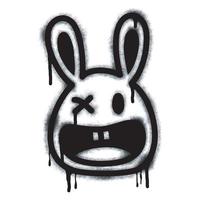 Spray Painted Graffiti laughing bunny face emoticon isolated on white background. vector illustration.