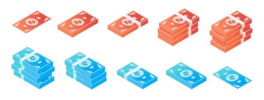 Indonesian Rupiah Banknote Isometric Icon Set vector