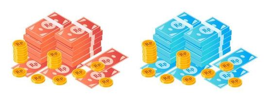 Indonesian Rupiah Money Bundle and Coins vector