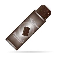 Realistic ice cream bar vector. An illustration of chocolate ice cream with almond toppings being opened from its packaging. For advertisements, promotions, and holiday-themed banners vector